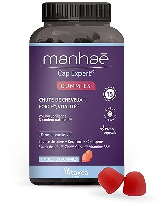 Vitavea - Manhaé - Cap Expert Gummies - Complément alimentaire - Chute de cheveux, force, volume, brillance - Biotine, levure de bière, kératine, collagène, minéraux - 60 gummies fruits rouges