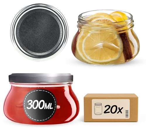 KADAX Små konserveringsburkar 300 ml, miniatyrburkar för honung och kryddor, syltburkar med lock, lufttäta glas att ge bort (20 silver