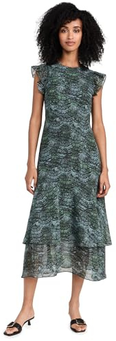 Scotch & Soda Ärmelloses Midi-Volantkleid für Damen, Feder Flasche Grün, 36
