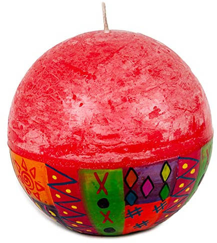 Kapula Südafrikanische Kugelkerze, Fair Trade, handbemalt, mattiert, mehrfarbig, ethnisches Design, 12 cm