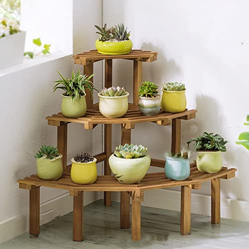 GIZNXBA Blumenbank Wohnzimmer Blumenständer Fensterbank Blumentreppe Pflanzentreppe Ecke, Blumenregal Outdoor Pflanzenständer Holz Treppe Pflanzenregal Für Balkon (Color : Natural B, Size : 3 Tier)