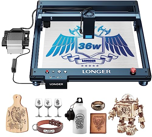 LONGER B1 130W Machine de Gravure Laser, Puissance Laser 33W avec Assistance d'Air Automatique Améliorée, Vitesse de 36000mm/min, Machine de Gravure Laser CNC pour Bois, Métal, Verre, Acrylique