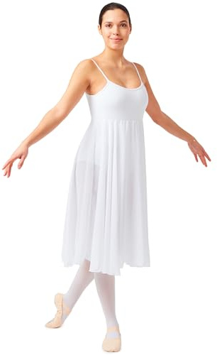 tanzmuster Tanzkleid Damen - Adelina - Baumwolle - Weiß 36 - Ballett Trikot mit langem Chiffon Rock - Ballettkleidung für Erwachsene
