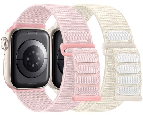 WJK 2-pack nylonsportband kompatibla med Apple Watch-band för kvinnor | För iWatch 40/41/38/42/44/45/46/49 mm kvinnor, stretchiga ögla elastiska remmar för iWatch SE serie 12 11 10-1