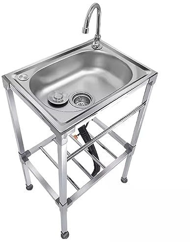 AMMOI Mobiler Spültisch Spültisch Edelstahl 1 Becken Küchenspüle Mit Einfachem Kaltwasserhahn Gewerbliche Spüle Leicht Zu Installieren Und Zu Reinigen Für Wäsche Garage Garten (Size : 38x33x83cm)