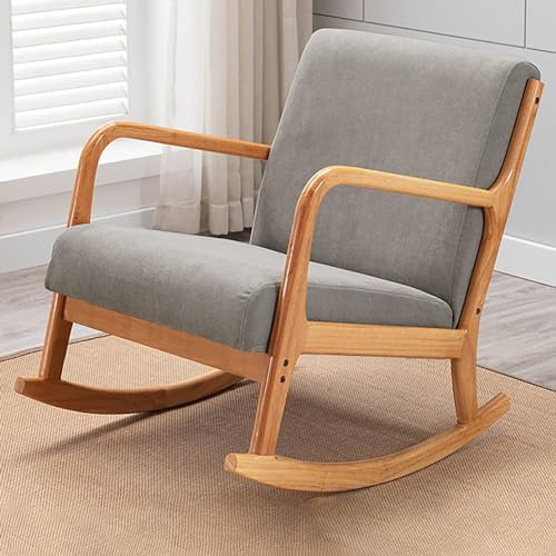 Schaukelstühle Mit Gepolstertem Kissen, Schaukelsessel Für Den Außenbereich, Schlafzimmer Stillsessel Relaxsessel Aus Massivem Holz Für Terrasse, Hinterhof, Balkon, Veranda, Belastbarkeit Bis 150kg (