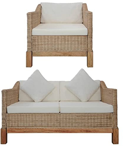 ZEYUAN 2-TLG. Sofagarnitur mit Auflagen, Schlafsofa, Schlafcouch, Couch, Sofa Schlafzimmer, Couch Jugendzimmer, Sofa Jugendzimmer, Couchgarnitur, Natur Rattan
