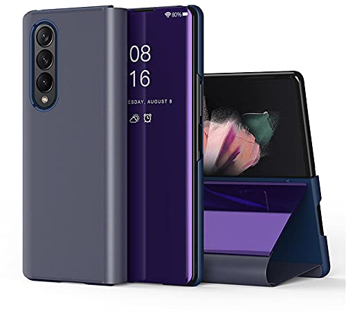QIWEIQING Case for Samsung Galaxy Z Fold 4, Transparent Window PC + Premium PU Leather Flip Stand Shockproof Magnetic Closure Protective Phone Cover for Galaxy Z Fold 4. Mirror Purple QH