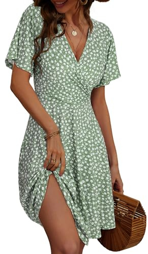 FENSACE Summer Dresses for Women 2026 Casual Lightweight Fit and Flare Green Floral Spring Baby Shower Dress(Floral-32,Large)