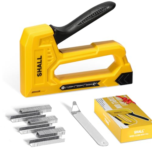 SHALL Leichter Holzhefter – Gelber Polsterhefter mit 1600 1/4, 5/16, 3/8 Zoll JT21-Klammern und Klammerentferner