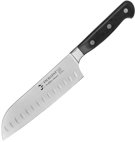 Shehadeh Couteau Santoku - Longueur de la lame : 17 cm - Couteau de chef en acier allemand - Couteau de cuisine à sushi avec manche ergonomique pour la maison et le restaurant - Extrêmement tranchant