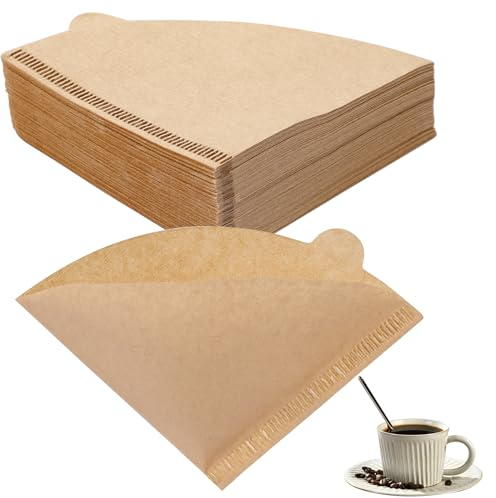 200 Kaffeefilterpapiere, 1–2 Tassen Einweg-Filterpapiere, Kaffeefilter, Natürliche ungebleichte Kaffeefilter, V-förmiger Kaffeetropfer für Kaffeemaschine (10,4 x 14 cm, V01)