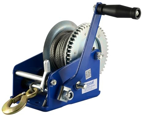 Husar Winch Treuil Manuel 2500 lbs 1133 kg avec Corde en Acier 10 mètres, fabriqué en acier inoxydable, frein à cliquet, simple effet, pour bateaux, remorques, industrie