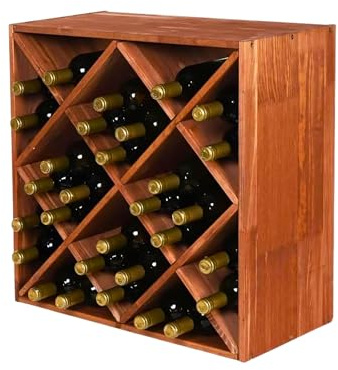 PROREGAL Modulares Weinregal VINCELLAR MOD | HxBxT 60x60x30cm | Rauten Modul für 30 Flaschen | Massives Kiefernholz | Braun geölt | Weinhalter Weinständer Flaschenständer Flaschenregal Holzregal
