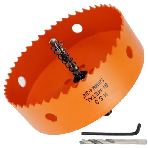 Lochsäge 120mm, HSS Bi-Metall Lochsägen, Lochbohrer holz mit Sechskant-Schaft und Bohrer, Universal Lochfräser für Holz, Sperrholz, Kunststoff, Trockenbau, dünne, (Mit 1 Ersatzbohrer)