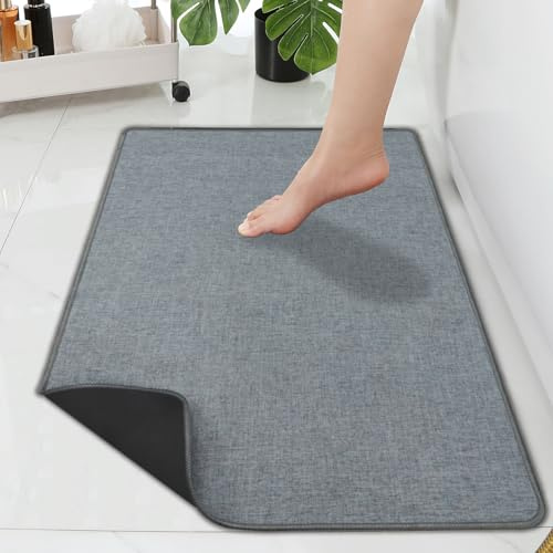 Yancorp 16x26 Ultra Thin Bathroom Rugs,Low Profile Bath Rug,Rubber mat,Fit Under Door,Non Slip,Machine Washable Shower Rug,Dark Grey