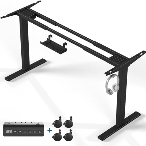 Flamaker Höhenverstellbarer Schreibtisch,Elektrischer Schreibtisch,Höhenverstellbarer Schreibtisch Gestell,Tischbeine Höhenverstellbar mit Zwei Motoren，Standing Desk（Schwarz）