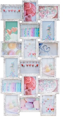 levandeo Bilderrahmen Collage 44x85cm 18 Fotos 10x15 Shabby Chic Vintage MDF Holz Galerie Fotorahmen Bilderrahmen Fotocollage Deko Collage Wanddeko
