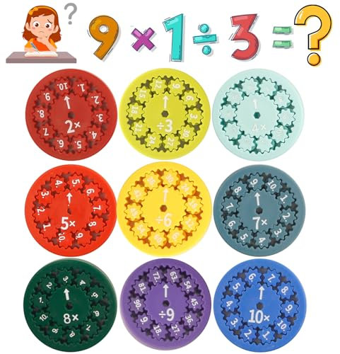 Mathe Fidgets Spinners 9 Stück, Multiplikations und Divisions, Fidget Spinner Toy, Math Facts Fidget Spinners, Anti Stress Spielzeug, Lernspielzeug Fidgetspinner für Kinder