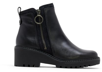Porronet Botines De Piel con Cuña Y Cremallera Negro Leona