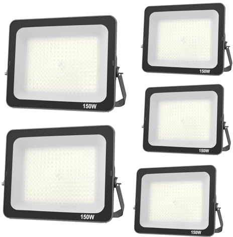 JBdusn 5pcs Foco LED Exterior 150W, Foco Proyector LED IP66 Impermeable Luz LED Exterior 6500K Blanco Frío, Iluminación de Seguridad para Casa,Patio,Garaje,Terraza