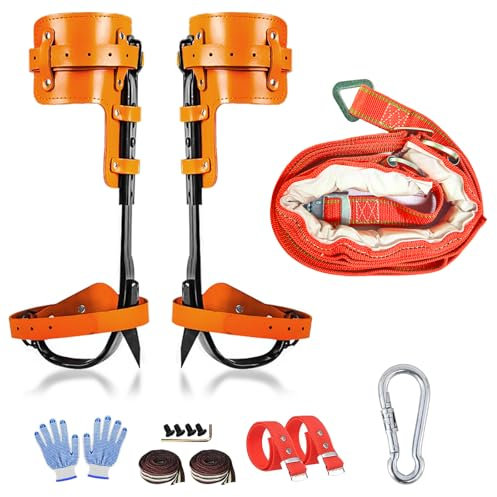 Clakioom Tree Climbing Gear, Tree Climbing Spikes Cowhide Leather,Safety Belt with Adjustable Lanyard for Climbers, Hunting, Fruit Picking