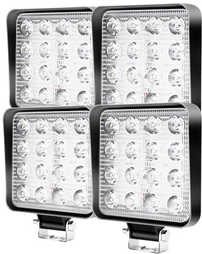 CCLIFE LED Arbeitsscheinwerfer 12V, 4x48W, 6000K, IP67, 13x11x2 cm | 1000lm & 120° Abstrahlwinkel; Alu-Gehäuse; 9-30V; IP67 wasserdicht; Traktor/ATV/Baustelle.