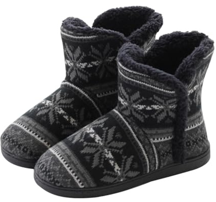 MIXSEN Zapatillas de Estar por Casa Mujer Hombre Invierno Botas Pantuflas de Casa Caliente Cómodas Peluche Bootie Antideslizante(Negro,39-40EU)