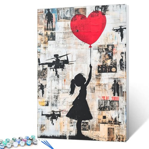Tucocoo Banksy Street Girl Malen nach Zahlen für Erwachsene, DIY-Ölgemälde-Sets auf Leinwand mit Pinseln und Acrylpigment, roter Ballon, Graffiti-Kunstbild für Heimdekoration, Geschenke, 40 x 50 cm