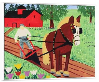 Weiß Rahmen Berühmte Gemälde Druck auf Leinwand-Primitivismus Leinwandbild Kunstdruck-Landschaft Kunst Poster Reproduktion(Bauer Pflug mit Pferd) 50x60cm