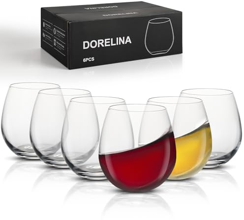 DORELINA Weingläser ohne Stiel, 170.1 g - 425.2 g elegante moderne Rot- & Weißweingläser für den täglichen Gebrauch, spülmaschinenfest, bruchfestes Kristall-ergonomisches Design, Trinkgläser Geschenke