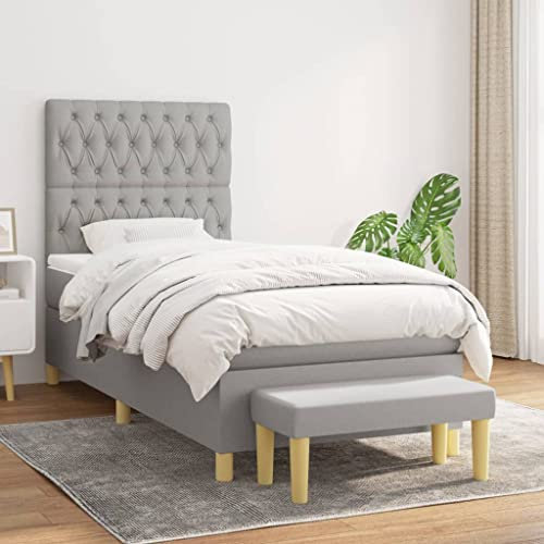 OHOOWOO Boxspringbett mit Matratze Hellgrau 100x200 cm Stoff,