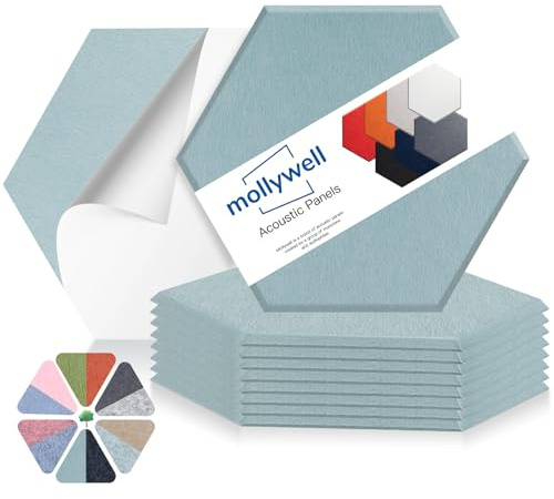 Mollywell Sechseckige Akustikplatten, hohe Dichte, Schalldämmung, dekorative Lärmreduzierung, Filz-Wandfliesen für Decken, Heimbüro und Spielzimmer (Rauchgrün), 35,6 x 30,5 x 1,1 cm