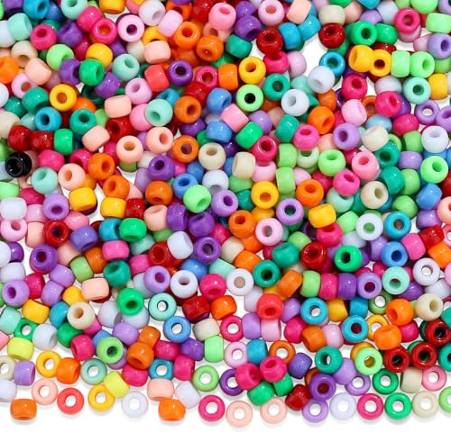 GUJOXILA 1000 Stück Pony Perlen mit Zum Auffädeln Perlen-set Große Loch | 6x9mm Kandi Beads Bunte Pony Beads Mischfarbige Armbänder Selber Machen für Halsketten Schlüsselanhänger