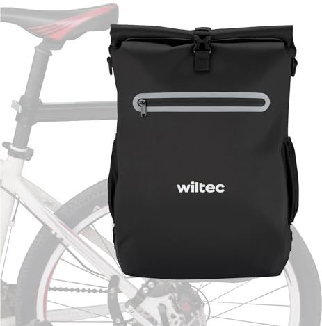 Wiltec Gepäckträgertasche schwarz, Fahrradtasche Rucksack 20 l Stauraum, Gepäcktasche mit Laptopfach, wasserresistente Fahrrad Tasche