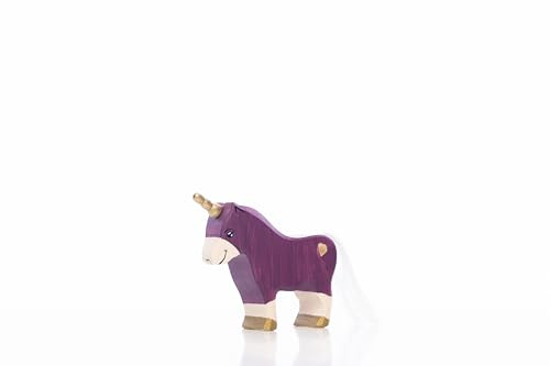 Lilu® Einhorn Pony Stute mit leuchtendem Herz und Schweif, Fabelwelt Holztiere handbemalt, Holzspielzeug aus FSC®-Holz, EN71 und DEKRA Zertifiziert Spielfigur für Kinder - 11cm x 9cm x 2,8cm