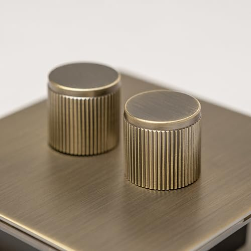 Antique Brass Straight Knurled Switches and Sockets | Screwless Front Plate (2 Gang Dimmer - 2 way)
