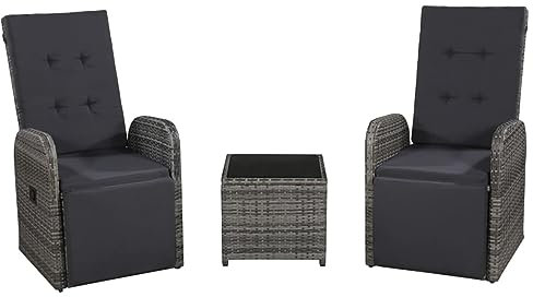 Xichuzi 3-TLG. Bistro-Set mit Auflagen, Gartenset Tisch Und Stühle, Balkontisch, Balkon Möbel Für Kleinen Balkon, Terrassenmöbel, Bistrotisch, Gartentisch, Poly Rattan Grau