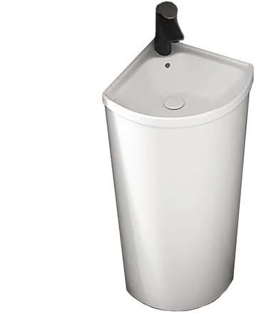 CAFIEDR Lavabo de Esquina con Pedestal, Lavabo de pie con rebosadero, Lavabo de Esquina de cerámica, Lavabo de Pedestal y Grifo Combinados.(B)