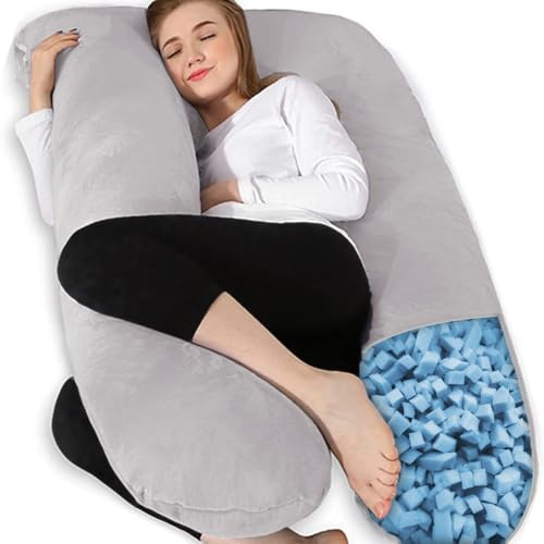 Chilling Home Pregnancy Pillows, Memory Foam U Shaped Maternity Pillow | Pregnancy Pillows for Sleeping, Supportive Long Pillow for Pregnant Women with Washable Cover,Memory Form Filler,Grey