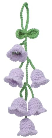 sourcing map Crochet Car Hanging Accessory, Handmade Ornament with 6 Cute Little Tulip Flowers for Car Decor Bag Keychain, Purple