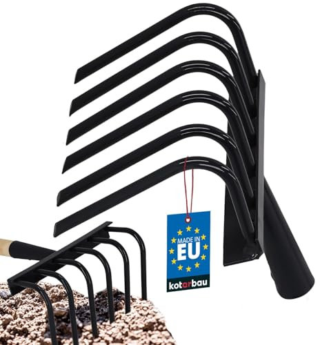 KOTARBAU® Zappa da giardino a 6 denti per diserbare le erbacce senza gambo, in acciaio, per allentare il terreno, rastrello, artiglio da giardino, allentare e ventilare con artigli.