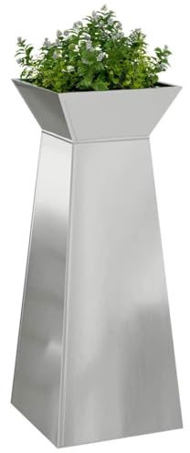 vidaXL Säulen Pflanzer Silber 40 x 40 x 100 cm Verzinkter Stahl | Die schicke Form von diesem Pflanzenständer bringt deine Pflanzen in jedem Raum super zur Geltung Sein besonderes Design