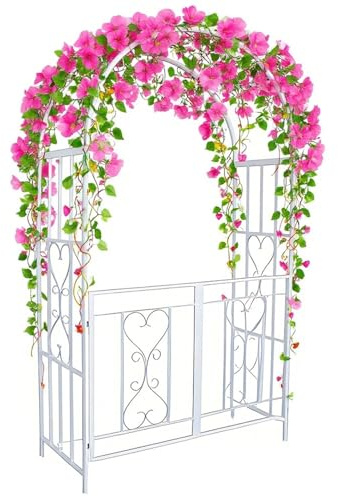 Arche de Jardin en Métal pour Plantes Grimpantes, Arceau À Rosiers avec Portail, Treillis en Arc en Fer pour Mariages, Fêtes et Décorations Extérieures(Blanc)