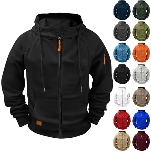 Generisch Zip Hoodie Herren ReißVerschluss Kapuzenjacke Sweatjacke Zip Sweater Casual Arbeitspullover mit Taschen und ReißVerschluss-Armablage