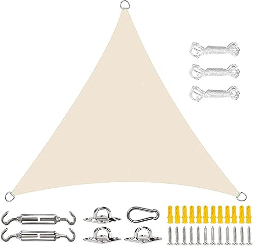 WUSHADEHANS Telo ombreggiante, Vela ombreggiante, Vela Triangolare, Tenda da Sole Traspirante for Giardino, terrazza, Balcone(Beige,4x4x4m)