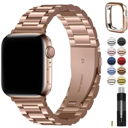 Fullmosa Kompatibel med Apple Watch Armband Series 11 10 46mm Kvinnor Män, metallarmband rostfritt stål Ersättningsband för iwatch Series 11/10 46mm, Roséguld