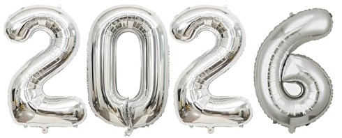 Silver 2026 Happy New Year Balloon, 32 Inch 2026 Inflatable Number Balloons Set for New Year Decoration Christmas Graduation Birthday Anniversary Party Decor Supplies.