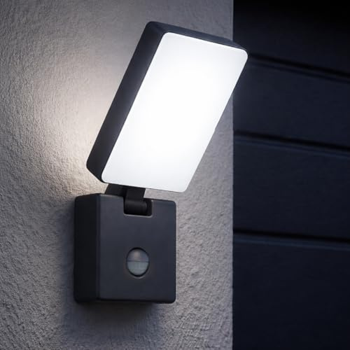 MIRATIC Vägglampa Utomhu med Rörelsedetektor Räckvidd 9m Neutralvit 4000K LED-utomhu 800lm 10W Utomhusbelysning Terrass Trädgård Parkering IP65 (svart)