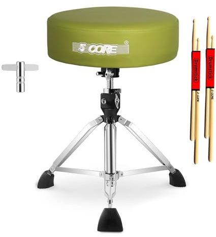 5 CORE Drum Throne 4 Inch Thick Padded 441Lb Capacity Guitar Stool Heavy Duty Drummer Chair Swivel Height Adjustable 20-26” Musician Seat for Adults A